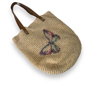 Style & Co. Butterfly Tote Beach Travel Shopping Bag Straw Woven Raffia Shoulder